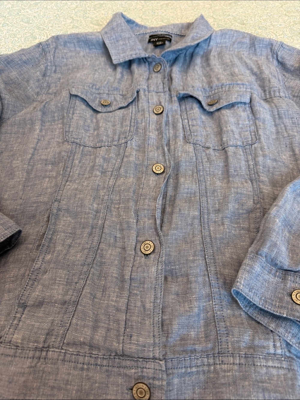 JNY Jones New York 100% Linen Light Blue Jean Style Jacket Plus Size 3x - Picture 6 of 13
